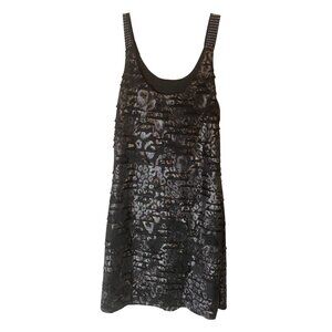Black Sleeveless Textured Print Dress Studded Straps XL Polyester Spandex XL